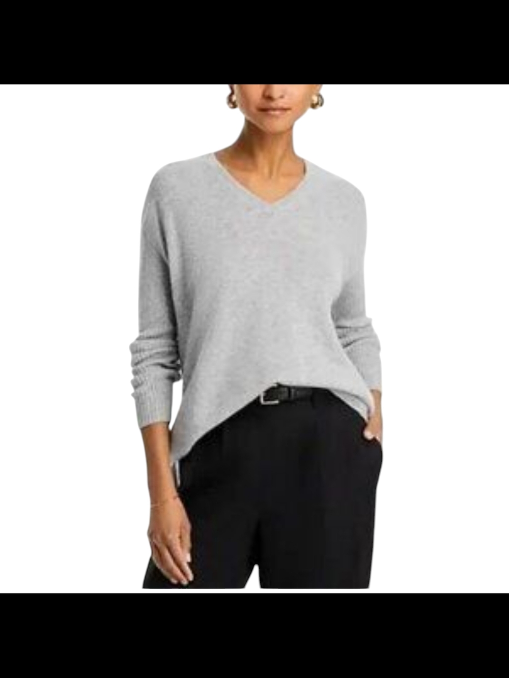 C By Bloomingdales Women's V-Neck 100% 2-ply Cashmere Gray Sweater Size S